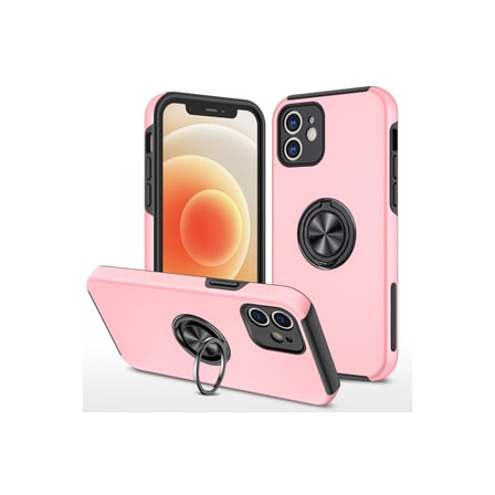 Apple iPhone 12 Uyumlu Kılıf Elit Yüzüklü Kapak - Pembe