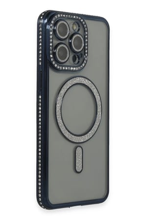 Apple iPhone 15 Pro Max Uyumlu Kılıf Joke Simli Magneticsafe Kılıf - Lacivert