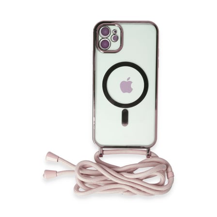 Apple iPhone 11 Uyumlu Kılıf Divo Lazer Askılı Magsafe Kapak - Pembe
