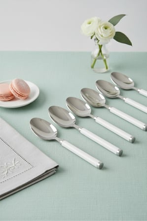 6?lı Paslanmaz Çelik Tatlı Kaşığı Seti Beyaz Saplı 15 cm