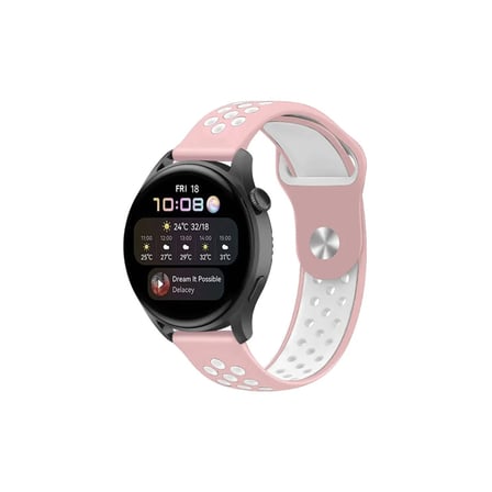 Watch 22mm Uyumlu Spor Delikli Kordon - Pembe-Beyaz