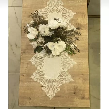 Salon Takımı 5 Parça Keten Masa Örtüsü Runner Seti Çeyizlik Gülseda Model No 896 -