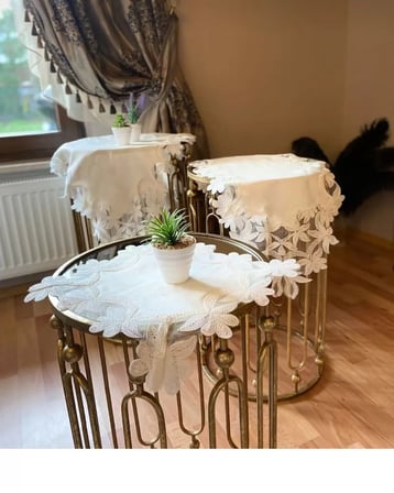 Salon Takımı Çeyizlik Helena Model 5 Parça Keten Dantelli Runner Seti