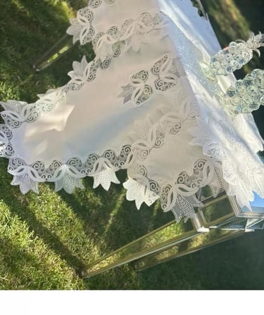 Salon Takımı 5 Parça Keten Masa Örtüsü Runner Seti Çeyizlik Kayla Model No 22252 -Gümüş
