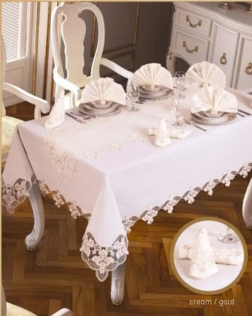 Karanfil Gardenya Keten - 26 Parça 12 Kişilik 160 × 260CMMasa Seti