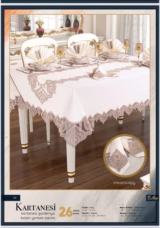 Kartanesi Gardenya Keten -Kapiçino 12 Kişilik 160 × 220 cm Masa Takımı