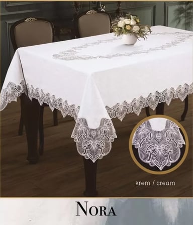 Nora - 155x220 cm Keten Masa Örtüsü Modern Yemek Masası Örtüsü Tasarım