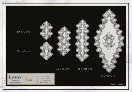 - Lavinya Model 5 Parça Keten Dantelli Runner Seti Çeyizlik Salon Takımı