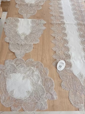 Salon Takımı Angel Çeyizlik Kreme Runner Set 5 Parça Keten Ranır Masa Sehpa Konsol Örtüsü
