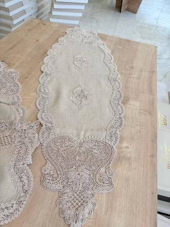 Salon Takımı Çeyizlik Runner Set 5 Parça Keten Ranır Masa Konsol Sehpa Örtüsü Gerdan