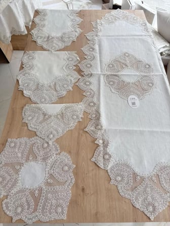 Salon Takımı Çeyizlik Runner Set 5 Parça Keten Ranır Masa Konsol Sehpa Örtüsü Kartanesi