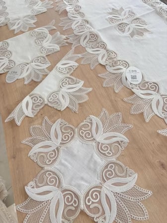 Salon Takımı Çeyizlik Kreme Runner Set 5 Parça Keten Ranır Masa Konsol Sehpa Örtüsü Kayla