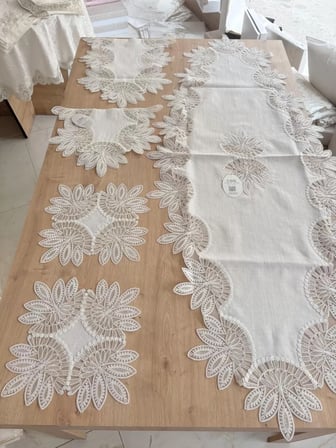 Salon Takımı Çeyizlik Runner Set 5 Parça Keten Ranır Masa Konsol Sehpa Örtüsü Lady