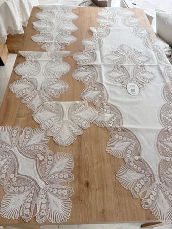 Salon Takımı Çeyizlik Runner Set 5 Parça Keten Ranır Masa Konsol Sehpa Örtüsü Lavinya