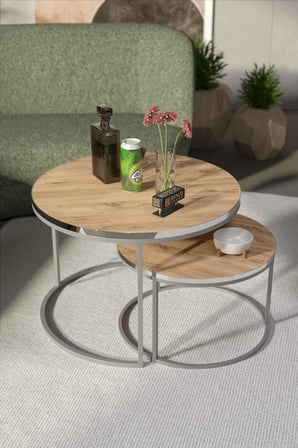 Gümüş Metal Orta Sehpa Ceviz 2 li