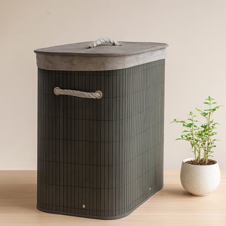 Bambu Dikdörtgen Kirli Çamaşır Sepeti 40X30X60 Cm - Gri