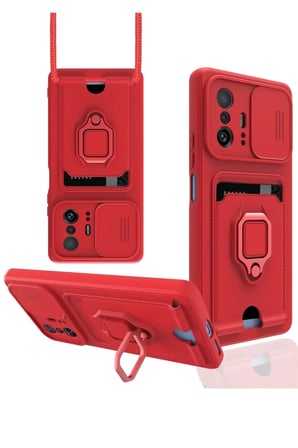 Xiaomi Mi 11T Pro Uyumlu Kılıf Zuma Kartvizitli Yüzüklü Silikon - Kırmızı