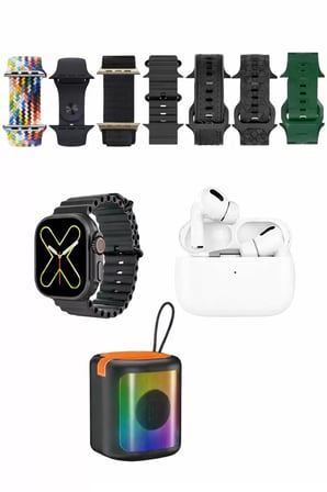 Karler Bass K28 Kombo 7 Adet Kordon Akıllı Saat Airpods Kulaklık Kablosuz Hoparlör Set - Siyah
