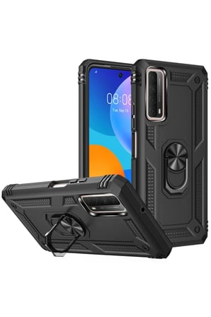 Huawei P Smart 2021 Kılıf Sofya Yüzüklü Silikon Kapak - Siyah