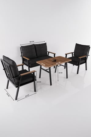 Metal Bahçe Oturma Grubu Minderli Gri 4'lü Set