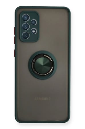 Samsung Galaxy A72 Uyumlu Kılıf Montreal Yüzüklü Silikon Kapak - Yeşil