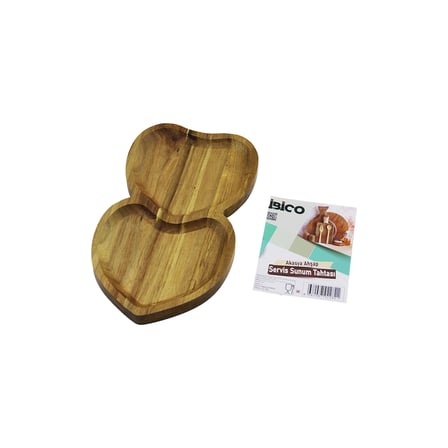Akasya Kalpli 2 Bölmeli Ahşap Servis Tepsisi 25x14x1.4 cm