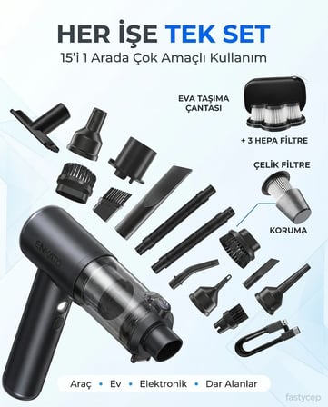 17000Pa Güçlü Çekim Kablosuz Araç İçi Süpürge Şarjlı Taşınabilir Mini Araç El Süpürgesi Vakum Üfleme
