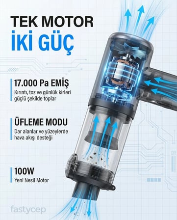 17000Pa Güçlü Çekim Kablosuz Araç İçi Süpürge Şarjlı Taşınabilir Mini Araç El Süpürgesi Vakum Üfleme