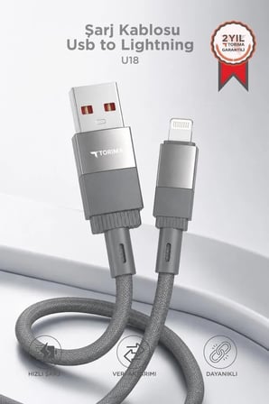 Ev Aksesuarı Ofis Gereci Akıllı Telefon Şarj Kablosu Usb to Lightning Data Kablo U18 Gri