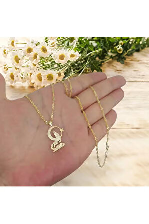 Modahilye 925 Ayar Gümüş Bozkurt Ayyıldız Tasarım Altın Kaplama Kolye