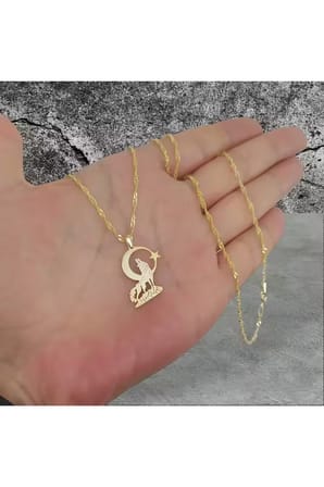 Modahilye 925 Ayar Gümüş Bozkurt Ayyıldız Tasarım Altın Kaplama Kolye