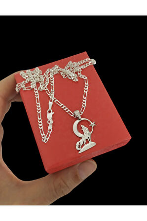 Modahilye 925 Ayar Gümüş Bozkurt Ayyıldız Kolye