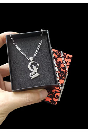 Modahilye 925 Ayar Gümüş Bozkurt Ayyıldız Kolye