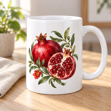 Nar ve Zeytin Dalları Tasarımlı Porselen Kupa - MODEL 273
