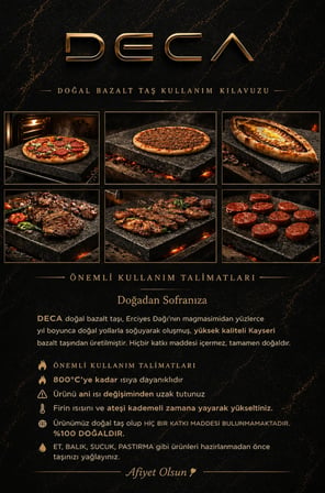  Doğal Bazalt Taş %100 Doğal | 800°C Isı Dayanımı | Fırın & Mangal Uyumlu, Pizza Taşı 30x35x2