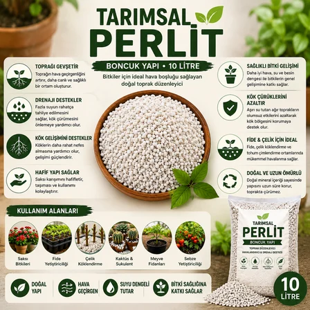 Boncuk Tarımsal Perlit 10 Litre – Saksı Toprak Havalandırıcı, Drenaj ve Fide Çelik Köklendirme Perliti
