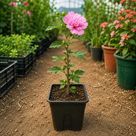 Katmerli Pembe Ağaç Hatmi Fidanı – 20-30 cm Üretim Saksısında Hibiscus Syriacus