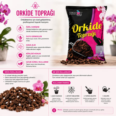 Orkide Toprağı 3 Litre – Orkideler İçin Özel Karışım Hazır Saksı Toprağı
