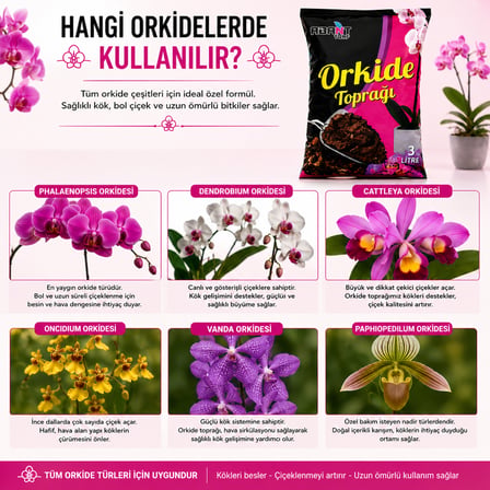 Orkide Toprağı 3 Litre – Orkideler İçin Özel Karışım Hazır Saksı Toprağı