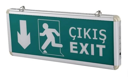 9167 Ledli Aşağı Ok Exit Çıkış Armatürü 3 Saat Akülü