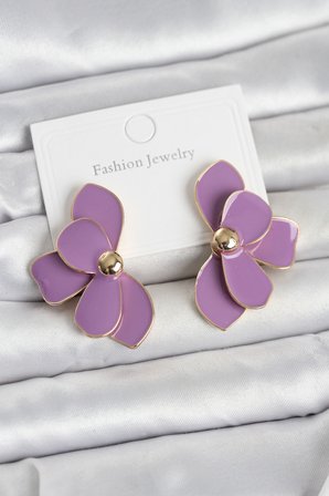 Mor Mineli Lotus Model Pirinç Kadın Küpe 5886