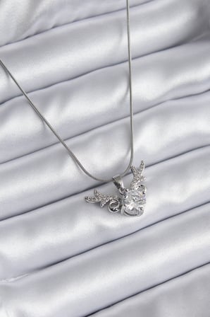 316L Çelik Gümüş Renk Zirkon Taşlı Boynuz Model Kadın Kolye 5886