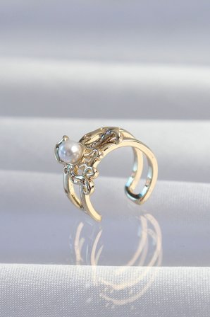 Pirinç Gold Renk İncili Ahtapot Earcuff Küpe 5886