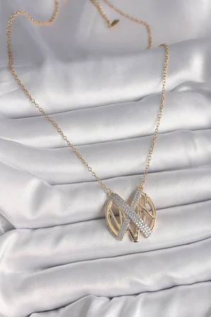 316L Çelik Gold Renk Zirkon Taşlı Vintage Model Kadın Kolye 5886