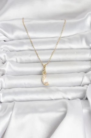 316L Çelik Zincir Gold Renk Zirkon Taşlı Deniz Kızı Model Kadın Kolye 5886