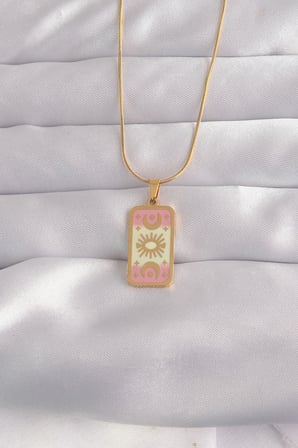316L Çelik Gold Renk Karışık Mineli Ay Figür Tarot Kolye 5886
