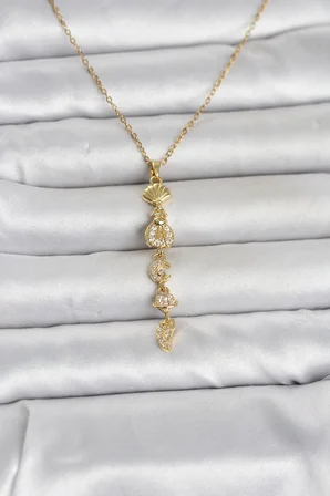316L Çelik Gold Renk Deniz Temalı Y Model Zirkon Taşlı Kadın Kolye 5886