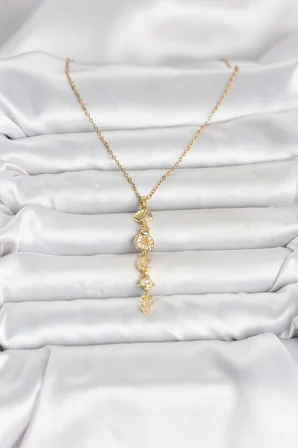 316L Çelik Gold Renk Deniz Temalı Y Model Zirkon Taşlı Kadın Kolye 5886