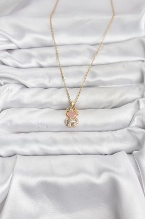 316L Çelik Zincir Gold Renk Teddy Bear Model Zirkon Taşlı Kadın Kolye 5886