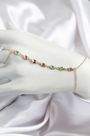 Pirinç Renkli Kare Zirkon Taşlı Y Model Gold Renk Kadın Şahmeran 5886